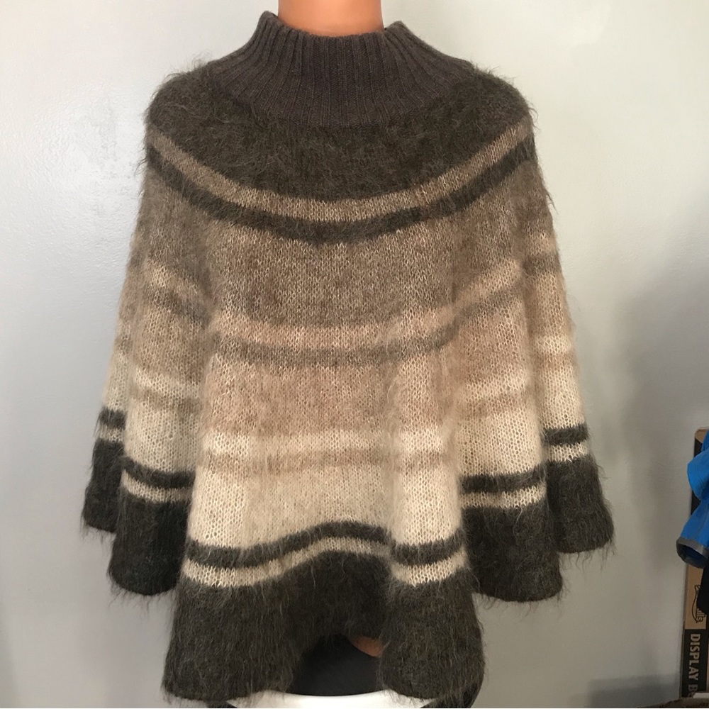 Jaeger Mohair Wool Blend Poncho Sweater Mock Neck Super Soft Knit One Size